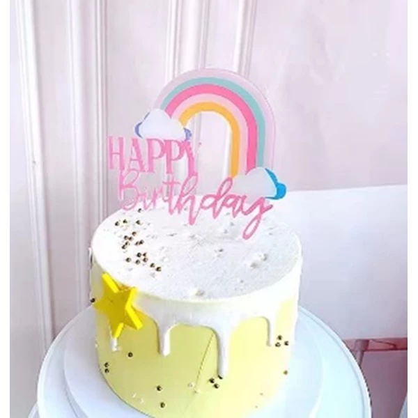 Cake Topper Dekorasi Kue Ulang Tahun Ultah Tart Happy Birthday Rainbow